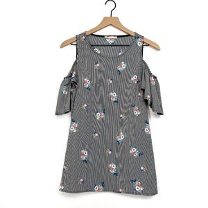 Honigman Striped Cold Shoulder Floral Top